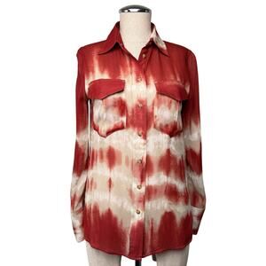Massimo Dutti Tie-Dye Sheer Button Shirt Red Cream Beige Women’s 4 Boho Summer